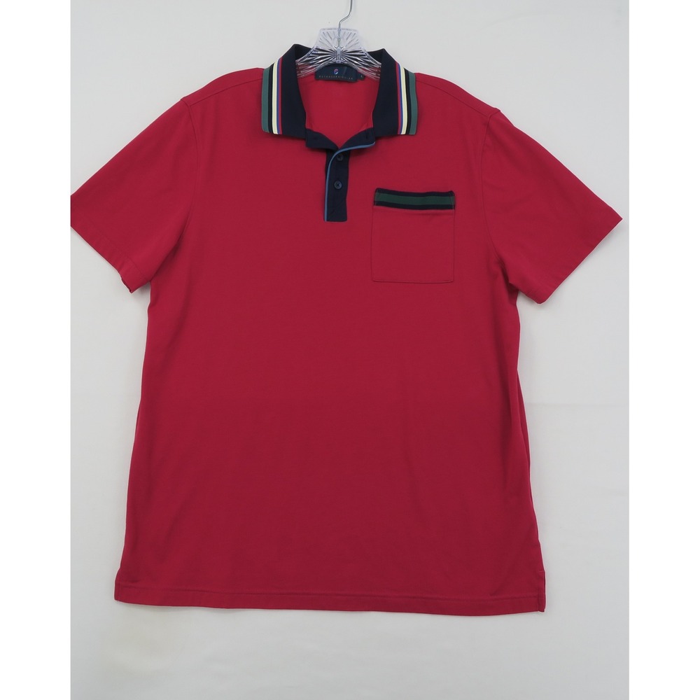 Extracurricular Mens Red Striped Collar Performance Polo Shirt Large Pocket